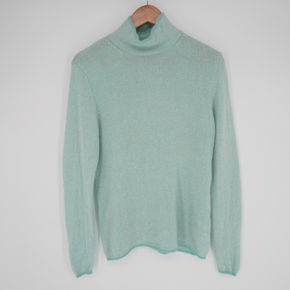 Sutton Studio 100% Cashmere Pullover Sweater Womens L Green Mock neck Classic